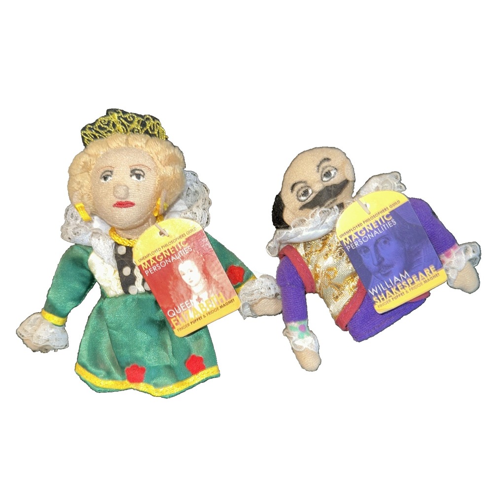 Lot of 2  Finger Puppets: Shakespeare & Queen Elizabeth I MagneticNWT NOS